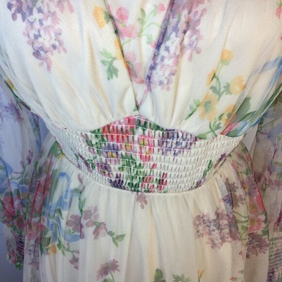 Baltic Born Floral Maxi Dress in Cream and Pink w long sleeves - Picture 13 of 15